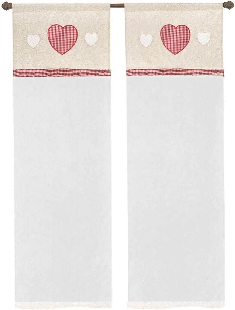 Tenda Finestra Porta Interno 60x150 Cm Coppia 2 Pz Cuore 3D Tessuto Lino Semitrasparente Love Tortora 85024250 - 6