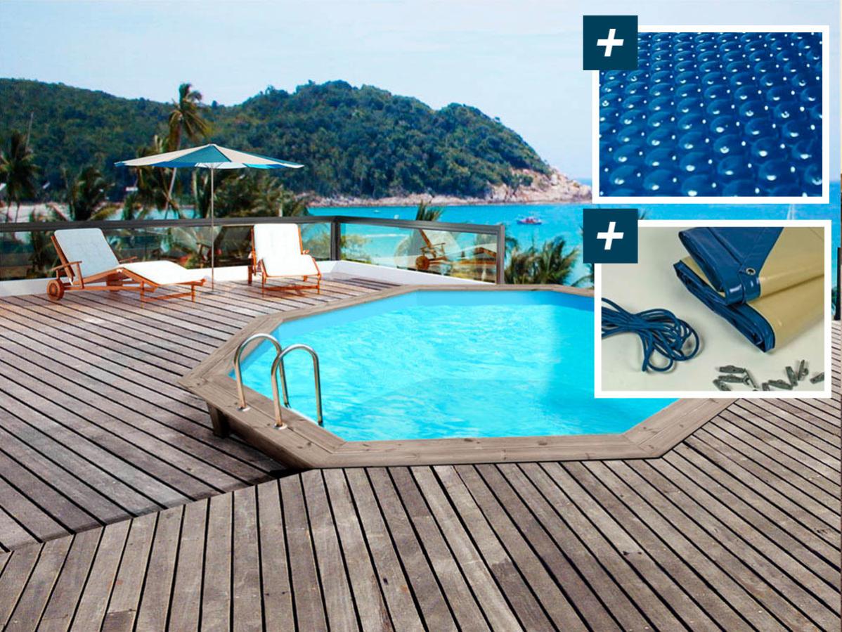 Piscina De Madera &Quot;Venecia&Quot; - 5.80 X 1.31M - Cubierta De Burbujas 400 Μ - Cubierta De Invierno 280 G/M²