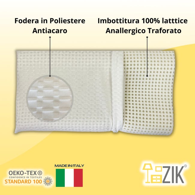 Set di 2 Cuscini per letto, 100% Made in Italy, Guanciale sfoderabile a  saponetta in Memory Foam forato ,Anallergico e Traspirante,70x40xh16 cm