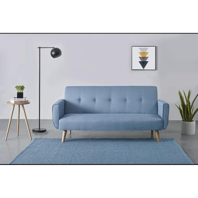 HGB Collection Divano Letto Trasformabile 3 Posti - Blu Ocean, Con Materasso 14 Cm, Braccioli Imbottiti, 194x93x67 Cm