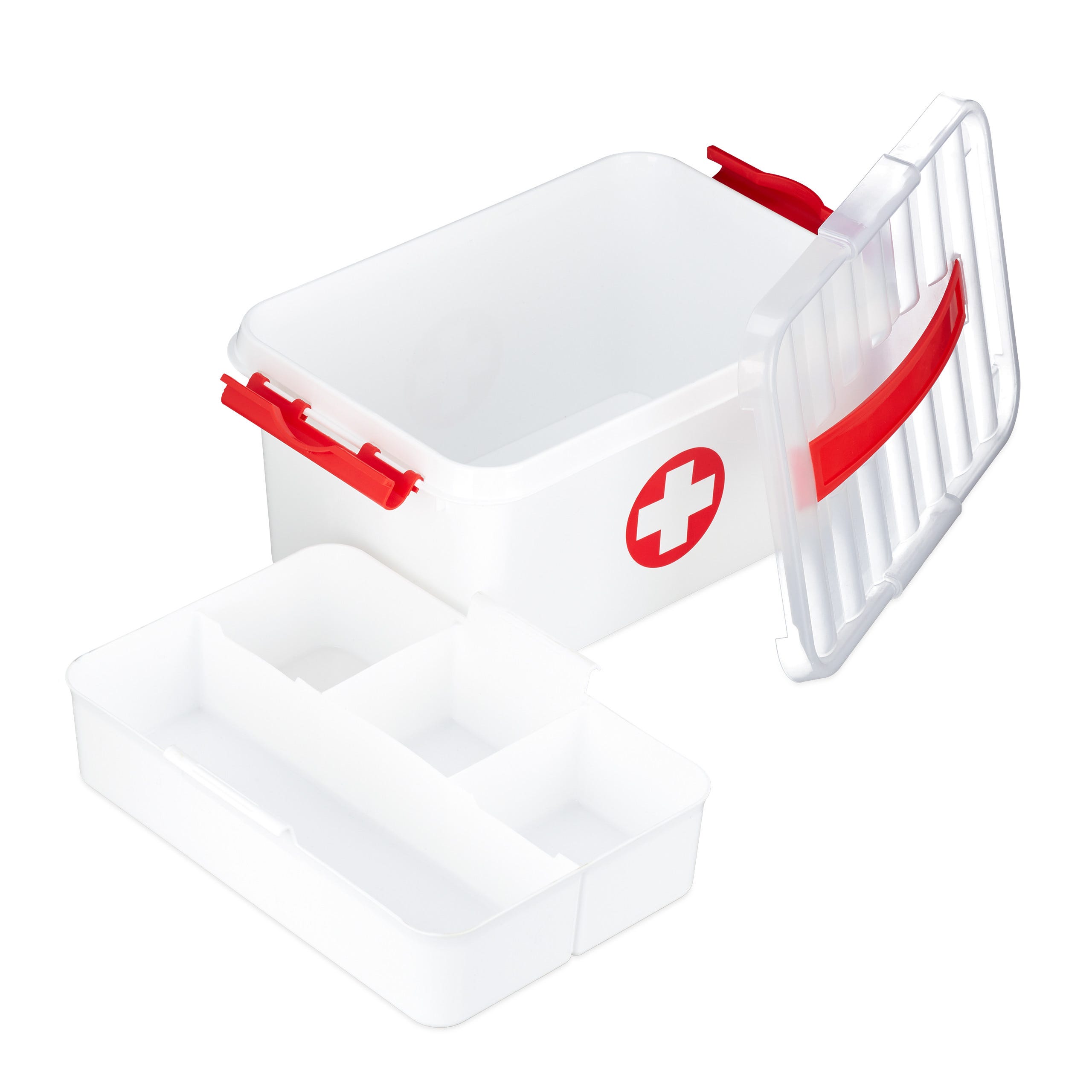 Relaxdays Boîte de premiers secours, Boîte de pansements, vide, pour  urgences, plastique, HLP: 21x30x14,5 cm, blanc