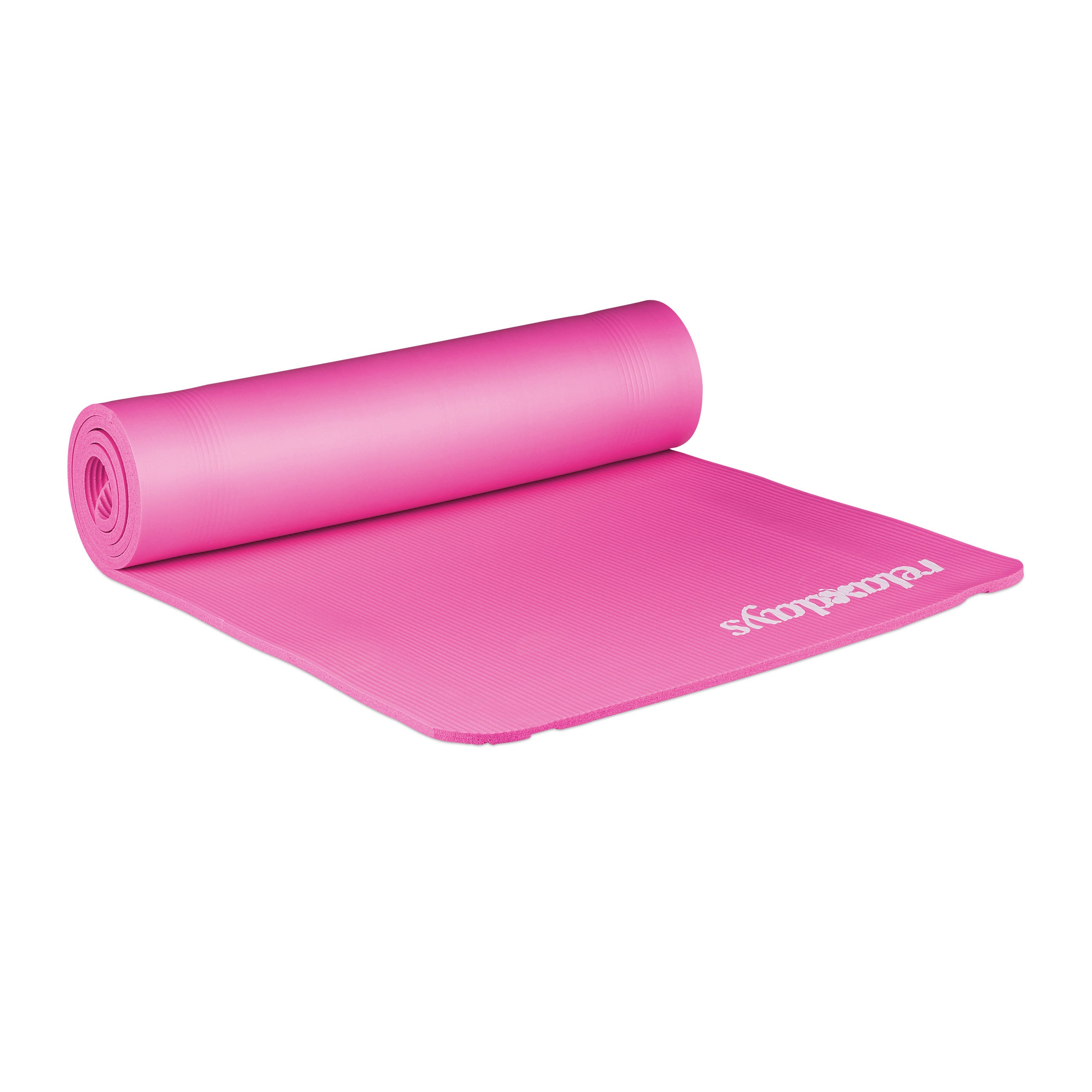 Relaxdays Tapis de yoga 1 cm épaisseur doux caoutchouc sangle transport  Pilates aérobic HxlxP: 1 x 61,5 x 182 cm, rose
