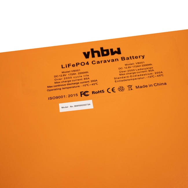Vhbw Batterie de bord pour caravane, bateau, camping, camping-car (84Ah,  12,8V, LiFePO4)