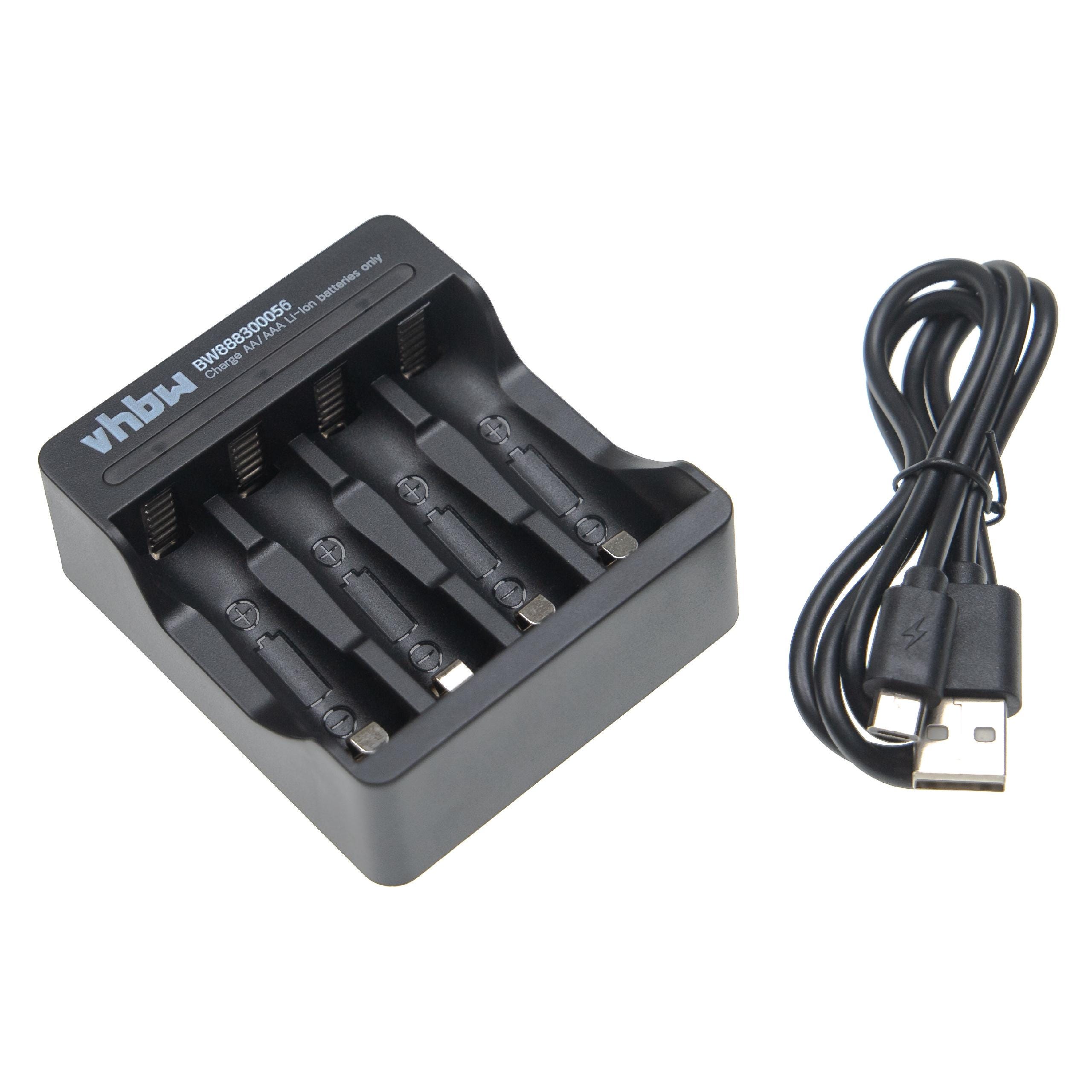 Vhbw Chargeur de piles 4 bornes compatible avec piles AA/ AAA rechargeables,  batteries, piles domestiques Li-ion - Chargeur Micro USB