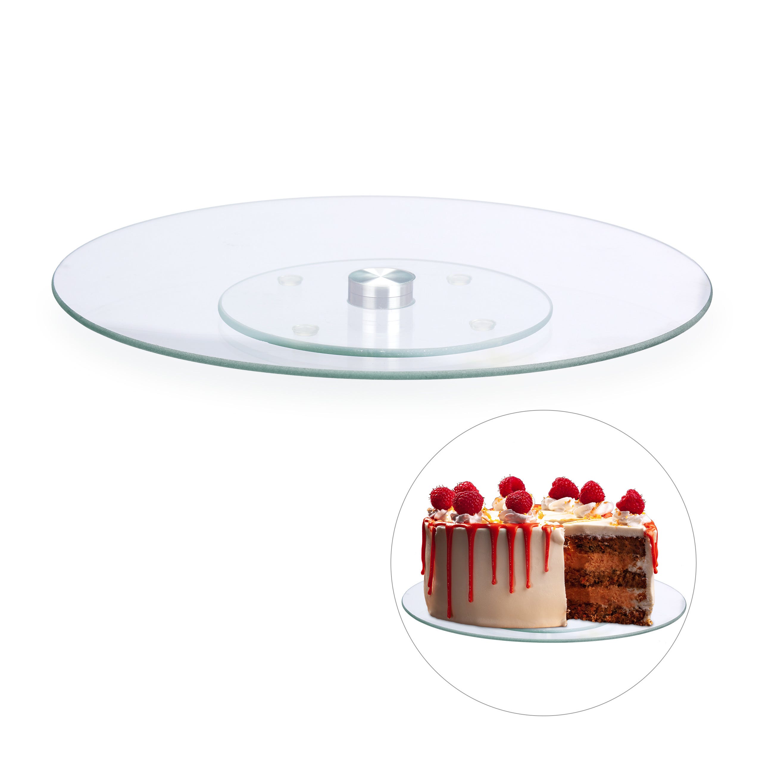 Support de gâteau rond avec plateau de service en verre de dôme