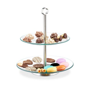 Relaxdays Plateaux à gâteaux avec pied, lot 2, rotatifs, diamètre de 30 cm,  supports en verre, transparent - argenté