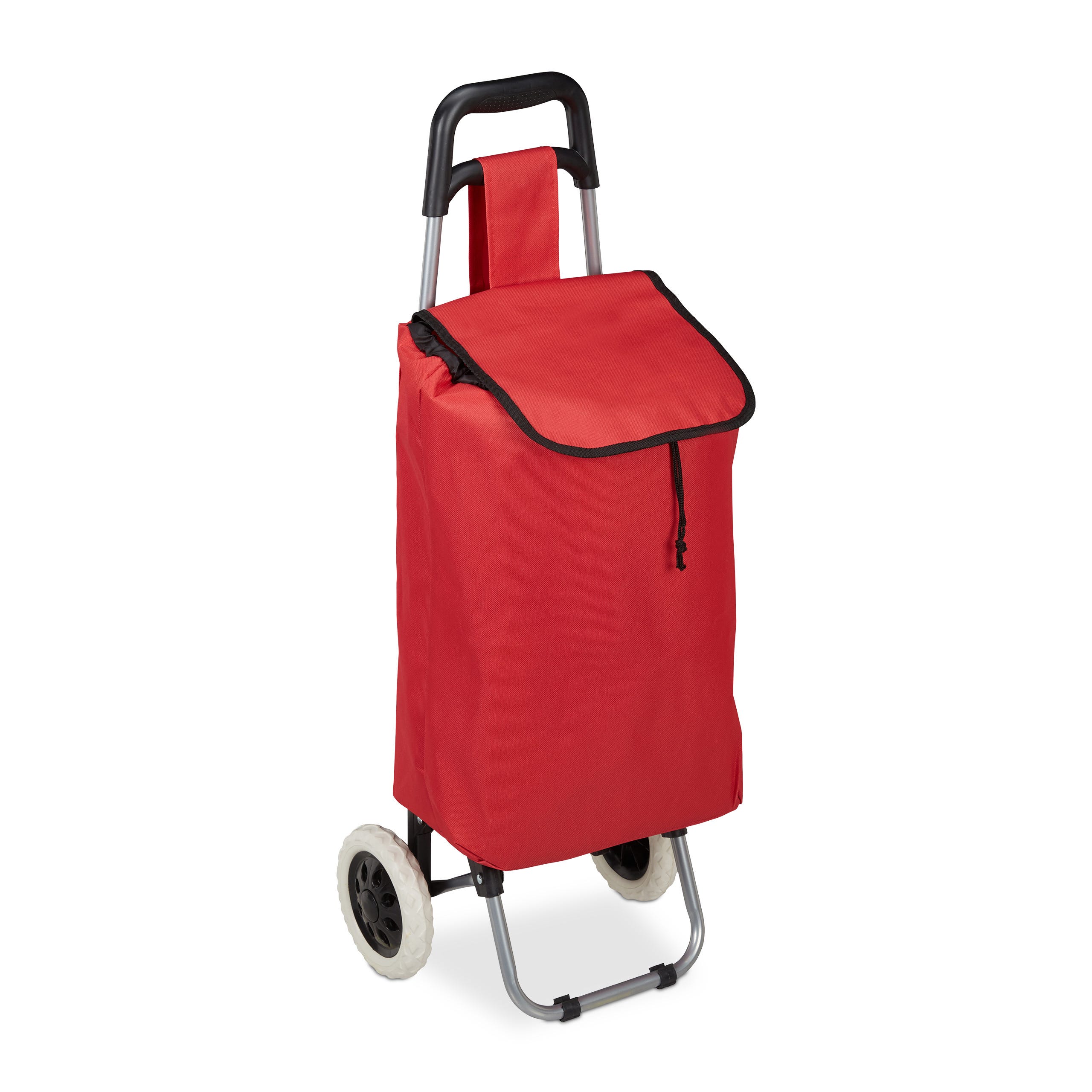Relaxdays Chariot de courses pliable; sac amovible 28 L,caddie pour achats  roulettes HlP 92,5x 42 x 28 cm rouge