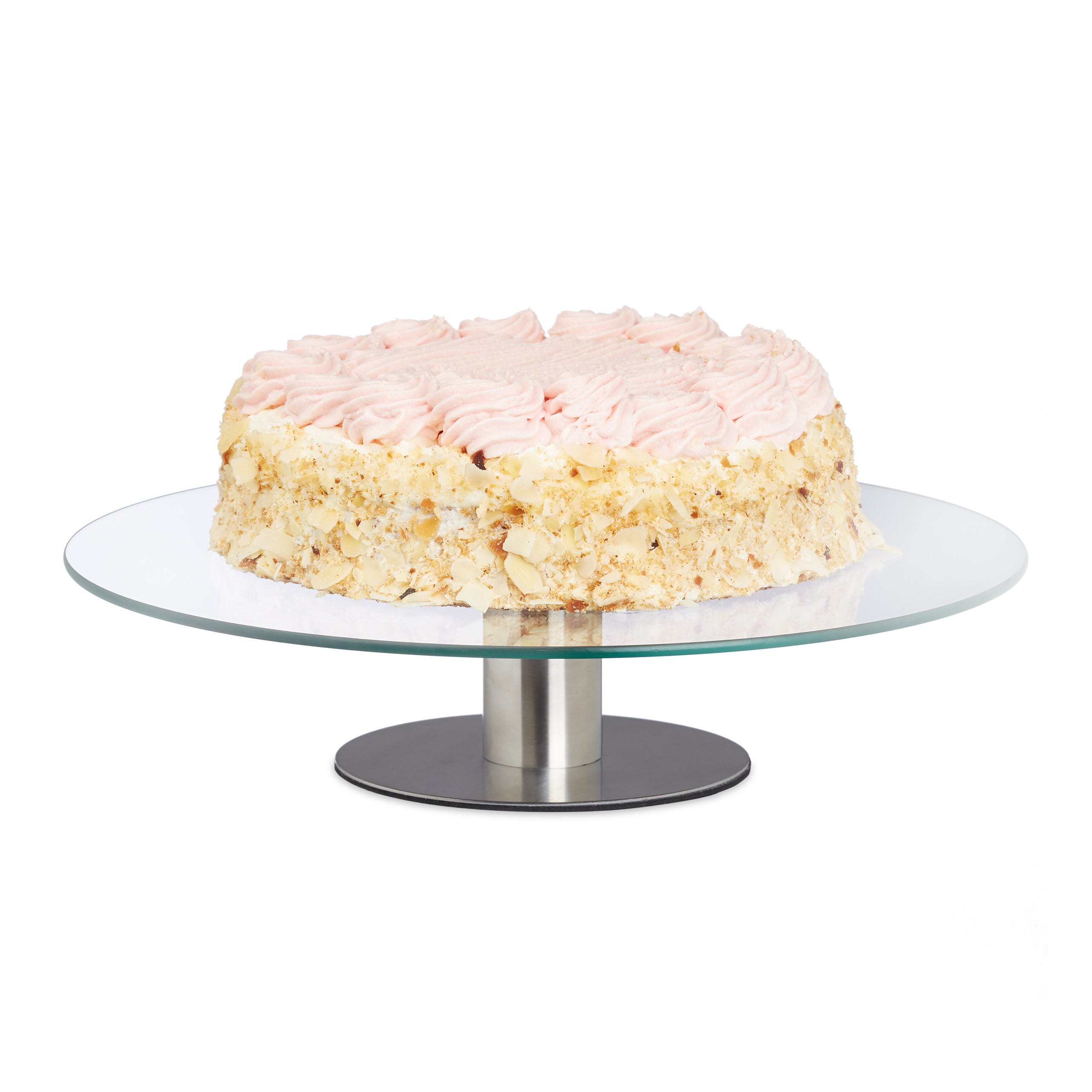 Relaxdays Plat à gâteau sur pied, verre et fer, plateau service rond,  pâtisseries, HxD : 9x30 cm, transparent-doré