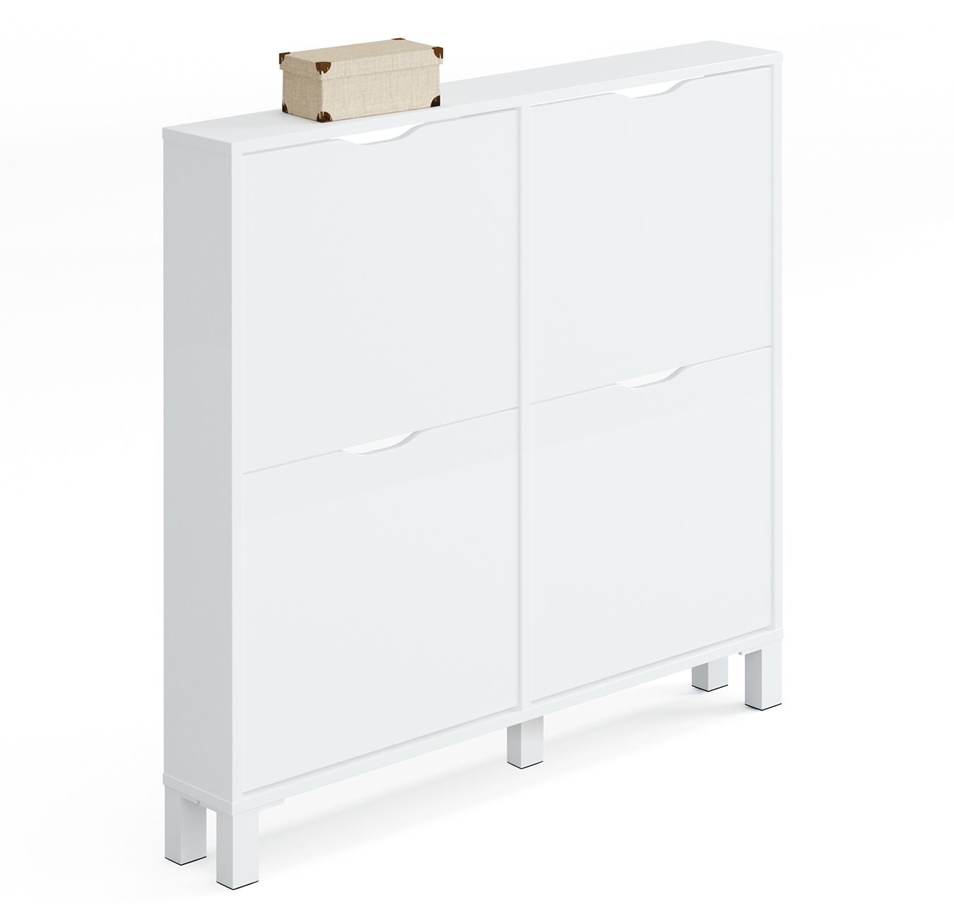 Commode Meuble Chaussures 4 Portes Blanc Brillant Hauteur 98 X
