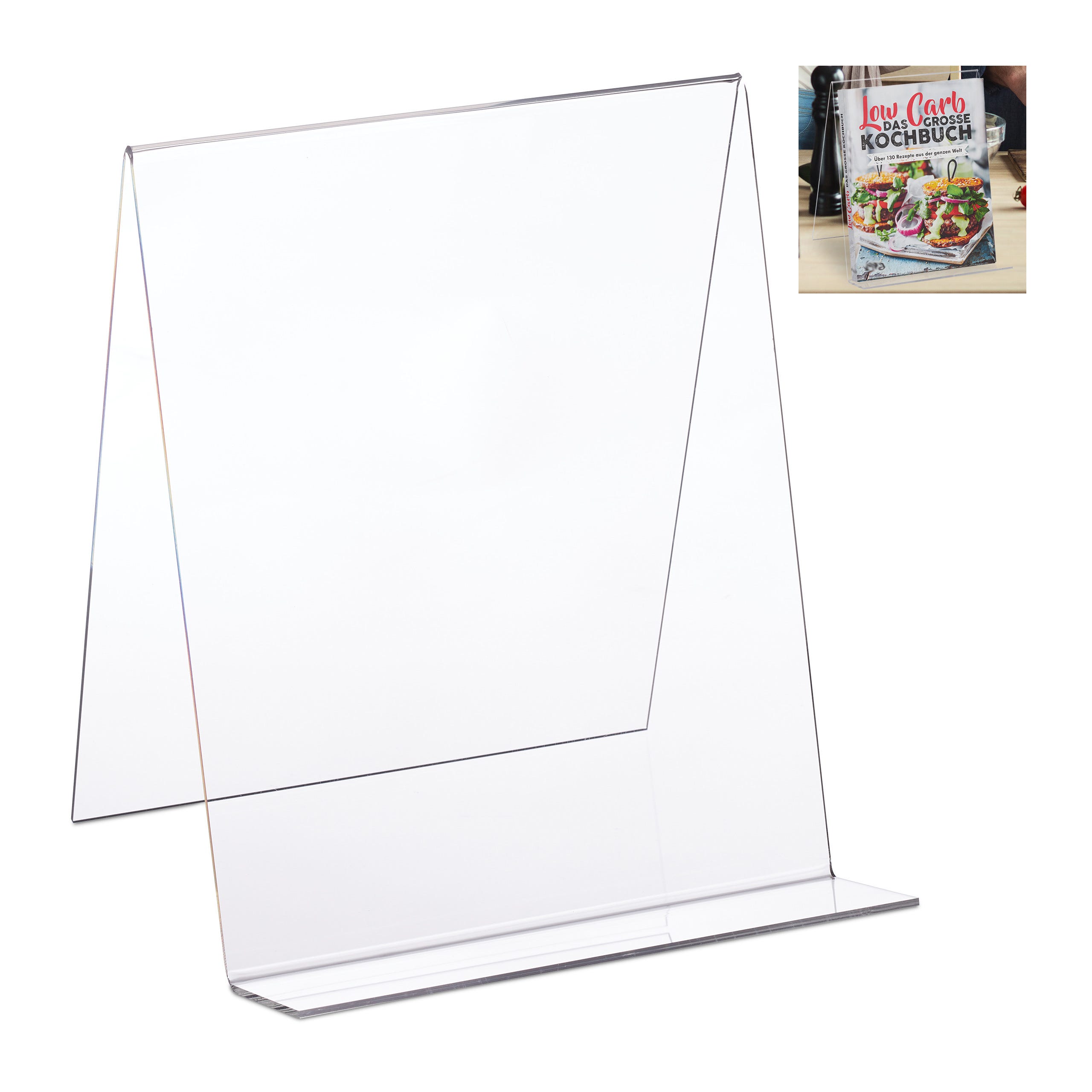 Relaxdays Support pour livre, présentoir en acrylique A4, solide, léger,  Porte-livre HxLxP: 24 x 20 x 20 cm, transparent