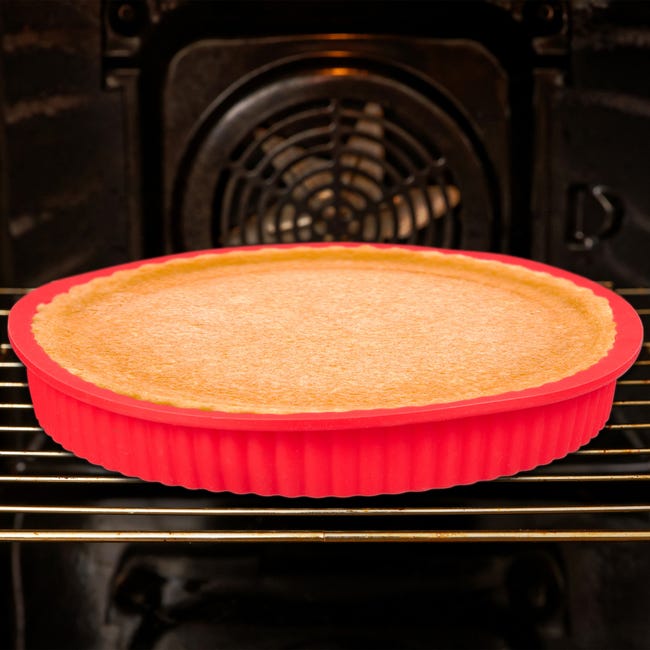 Relaxdays Moule à gâteaux rond 25 cm en silicone antiadhésif rouge  résistant chaleur pro tarte quiche, rouge