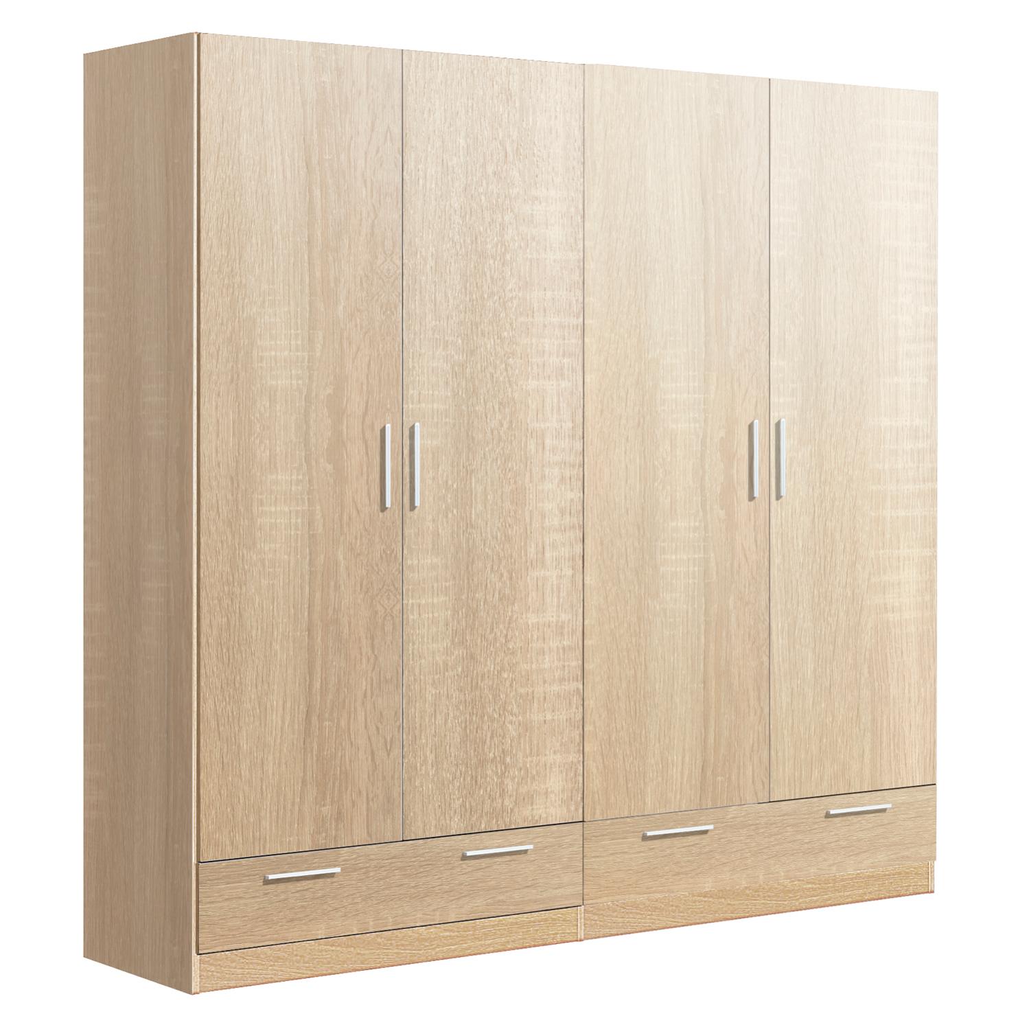 Armoire / placard de rangement de 4 portes + 2 tiroirs coloris Chêne Cambrian longueur 202 x