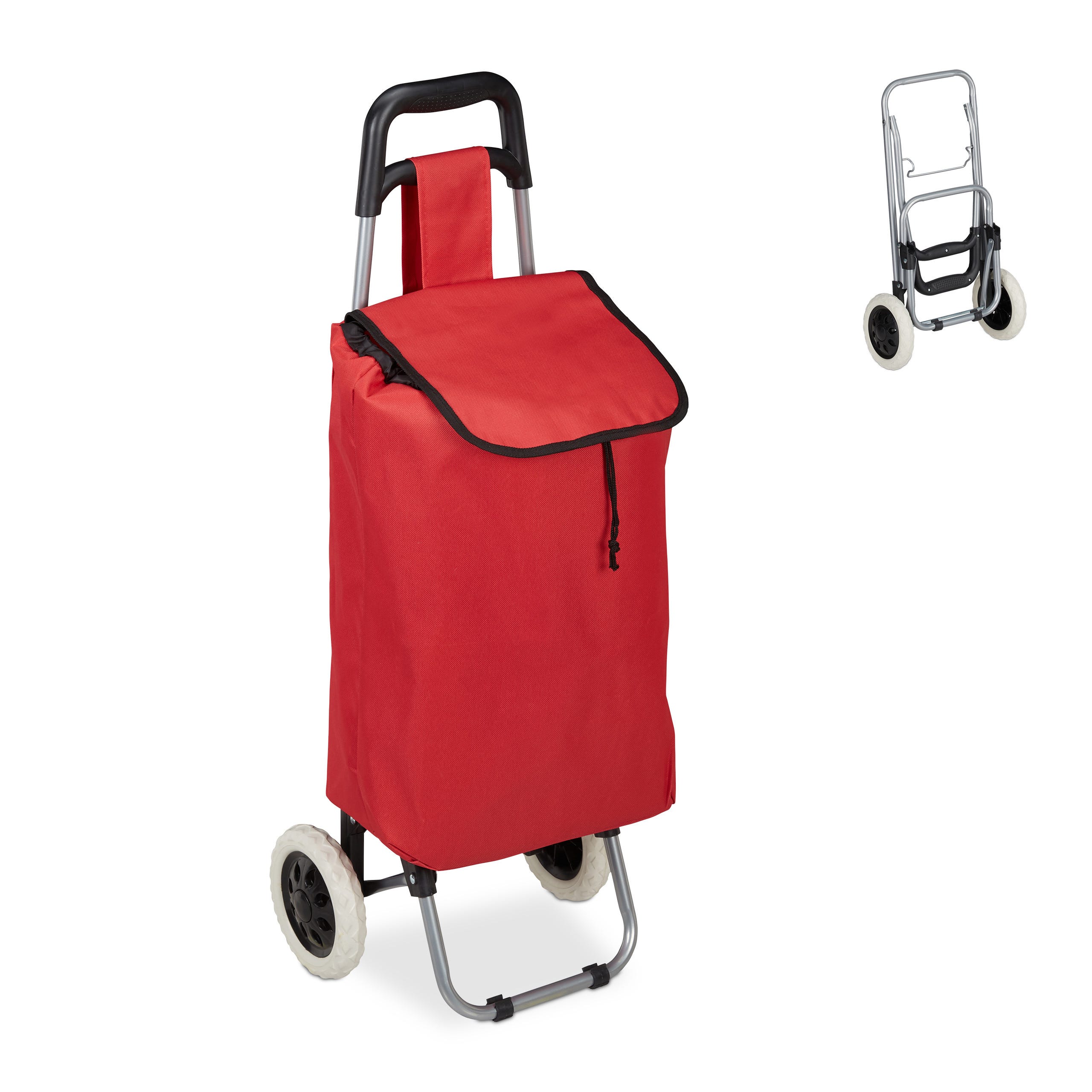 Relaxdays Chariot de courses, pliable, 25 L sac d'achats avec roulettes,  chargeable jusqu'à 10 kg, 91 x 40 x 30 cm, roug