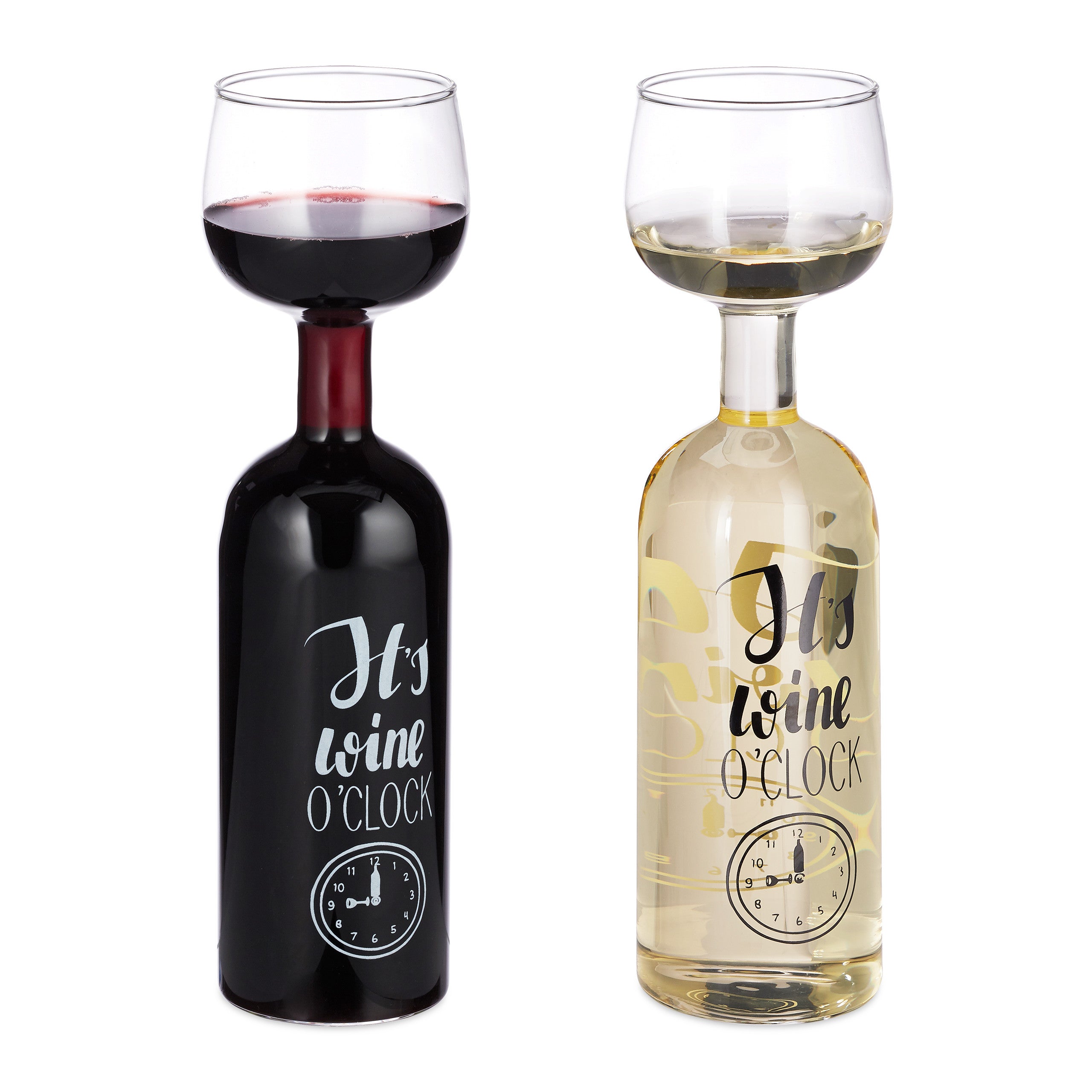 Relaxdays Bottiglia e Bicchiere in Vetro per Vino, XL, con Scritta  Decorativa, Regalo per Amatori, 750 ml, Trasparente