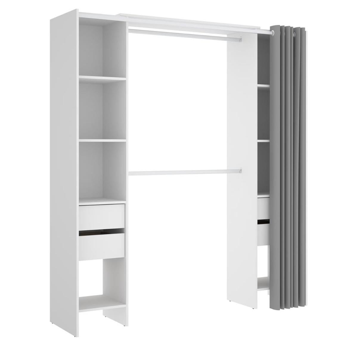 Armoire dressing extensible avec rideau + 4 tiroirs coloris blanc