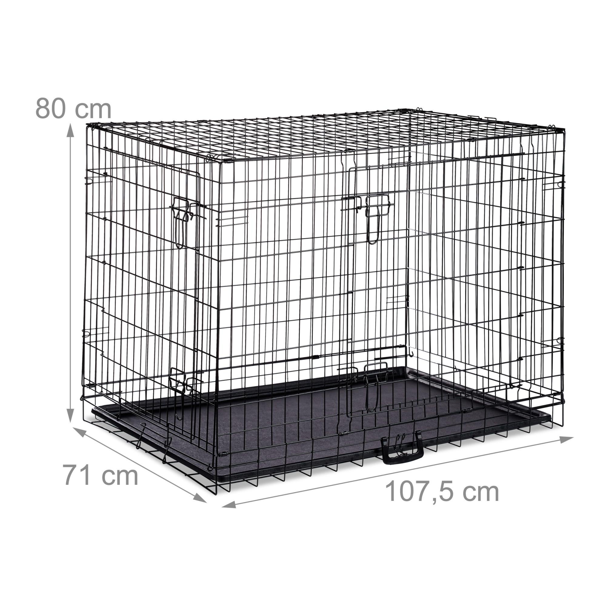 Relaxdays Cage pour Chien Pliante Boîte Transport Voiture Box pour Chiot 2 Portes Bac Fond Box Grillage Métal XL Noir 