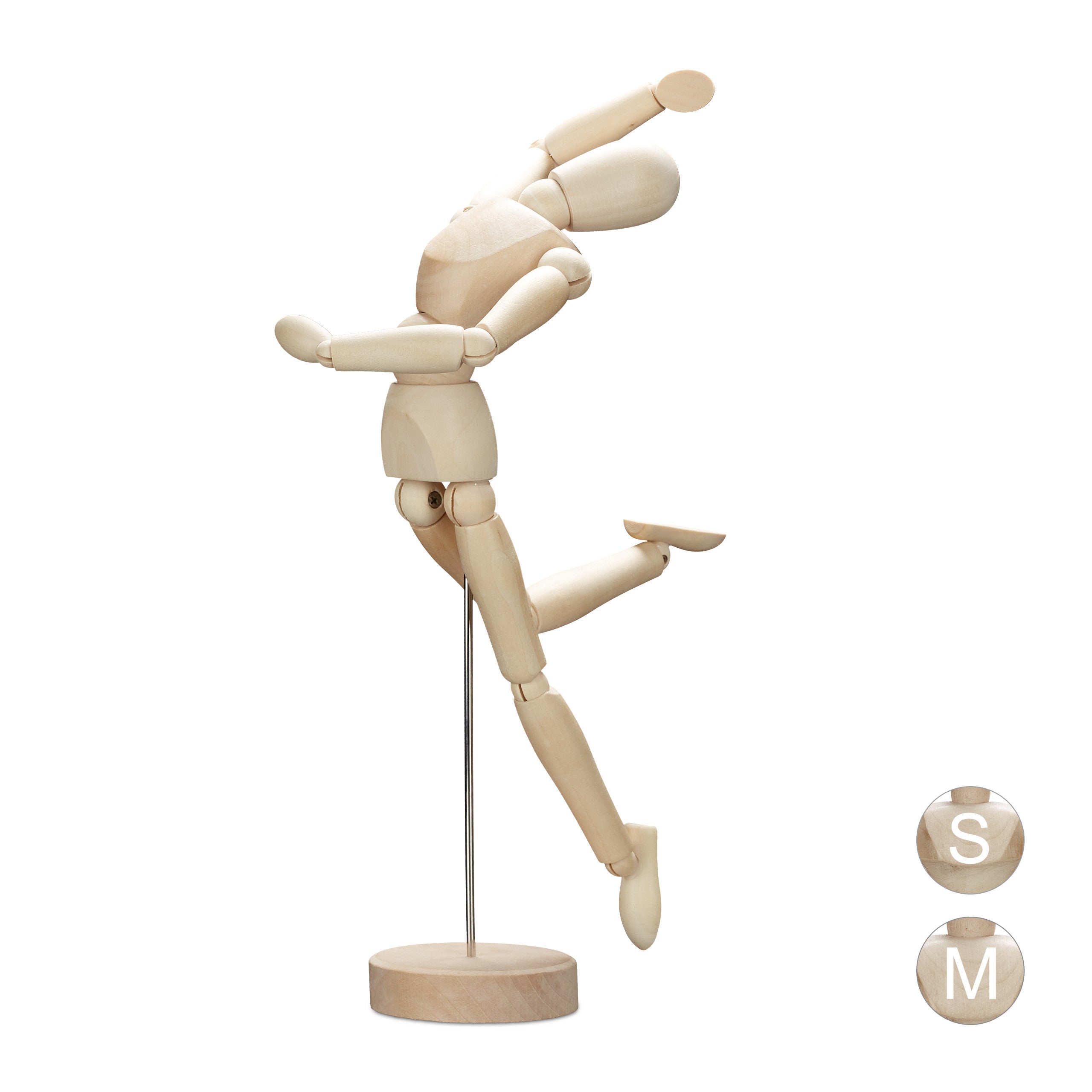 Relaxdays Manichino da Disegno Alto 21,5 cm Bambola Snodabile Marrone Supporto 21.5 x 5.8 x 5.5 cm Legno Naturale Modello per Artisti 