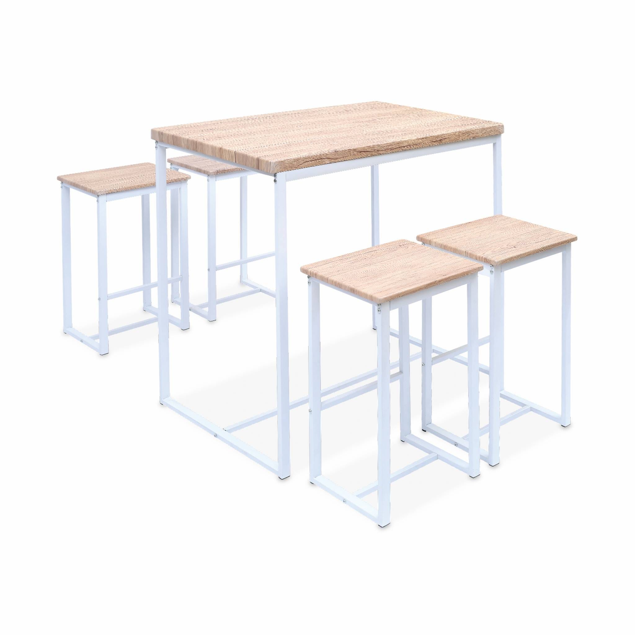 Conjunto mesa alta rectangular LOFT con 4 taburetes de barra, en