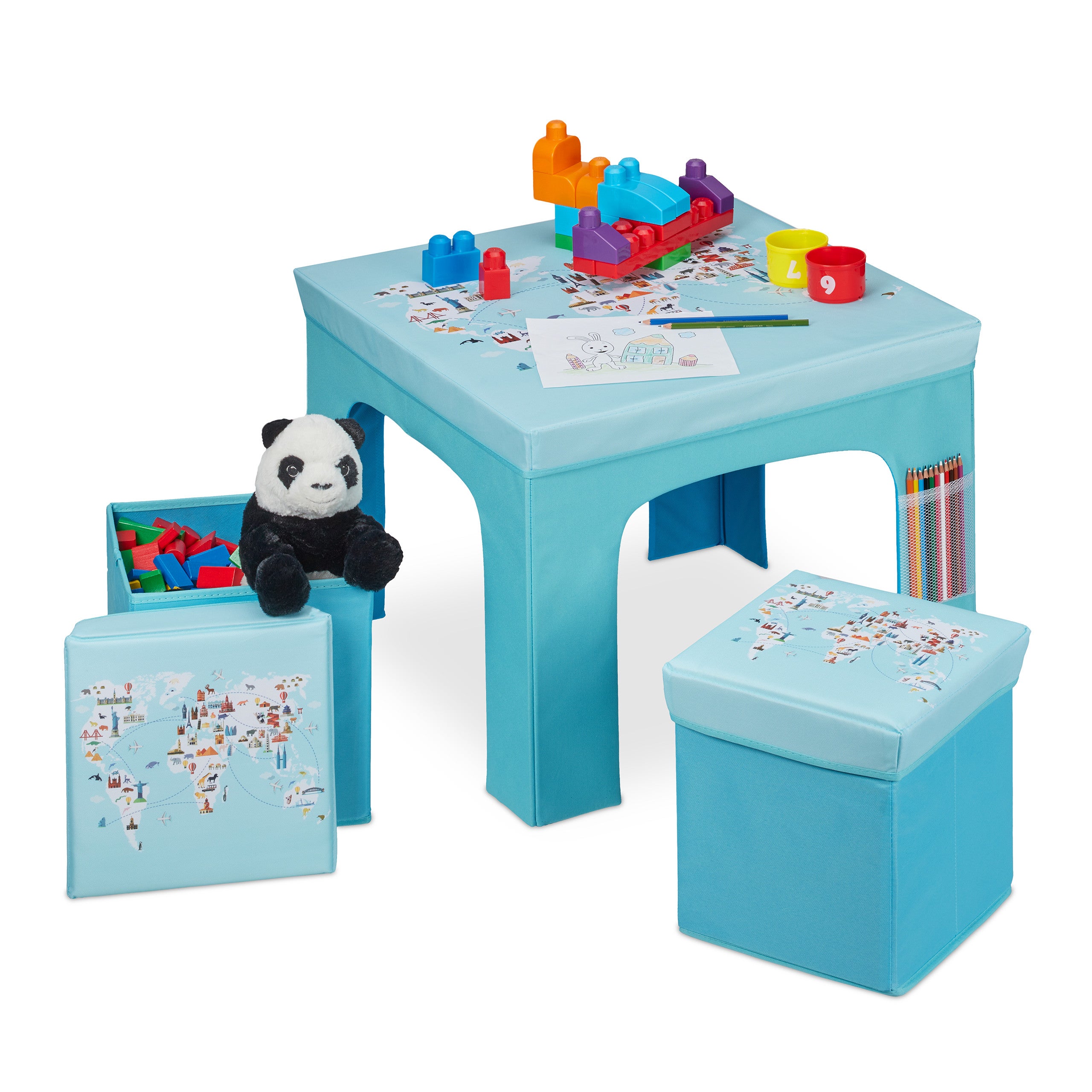 Relaxdays Set Tavolino e Sedie per Bambini e Bambine, Tavolo Basso