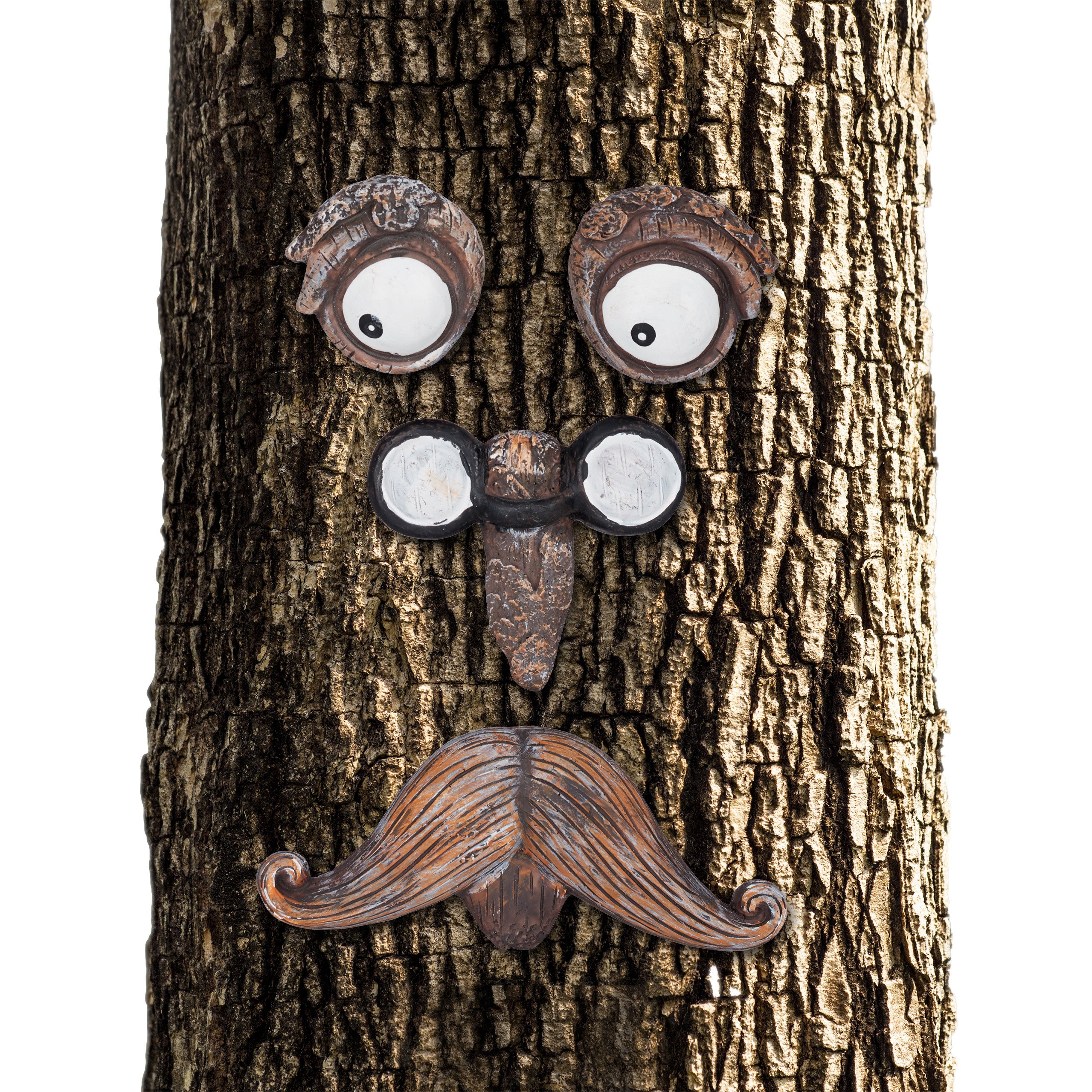 Relaxdays Visage arbre, Décoration pour tronc d'arbre, 4 pièces, motif  vieil homme, jardin, déco à suspendre, brun/blanc