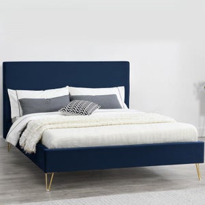 Letto matrimoniale in ciniglia blu scuro 160x200 cm TALENCE 