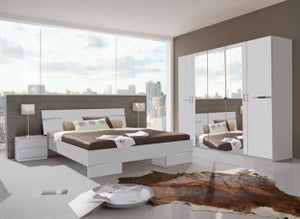 Chambre à coucher complète adulte (lit 180x200 cm king size + 2 chevets +  armoire + 2 tiroirs lit + commode) coloris chêne artisan/graphite -  Conforama