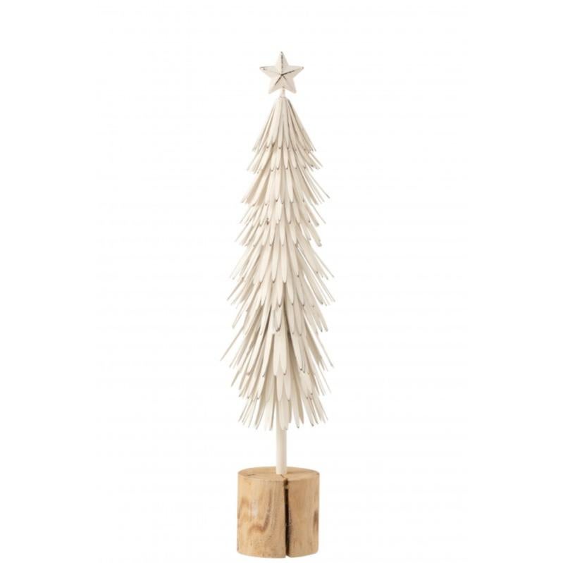 Sapin de Noël décoratif en métal blanc sur socle en bois d'une hauteur