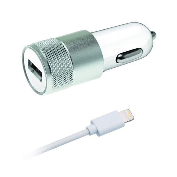 Chargeur allume-cigare 1 port USB 2,4A blanc + Câble USB-Lightning