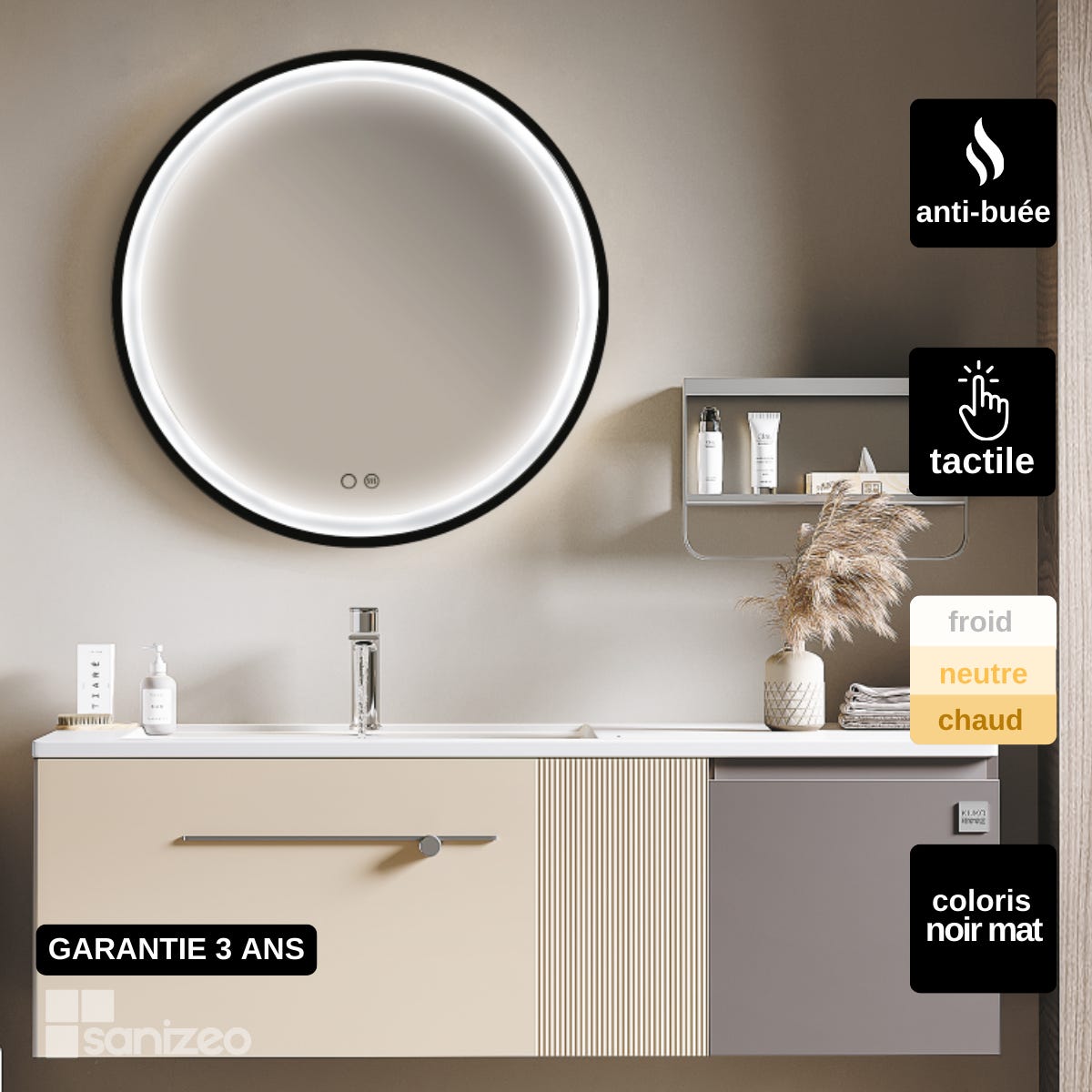 Specchio da bagno rotondo con luce frontale Paris 80 Ø - LEDIMEX