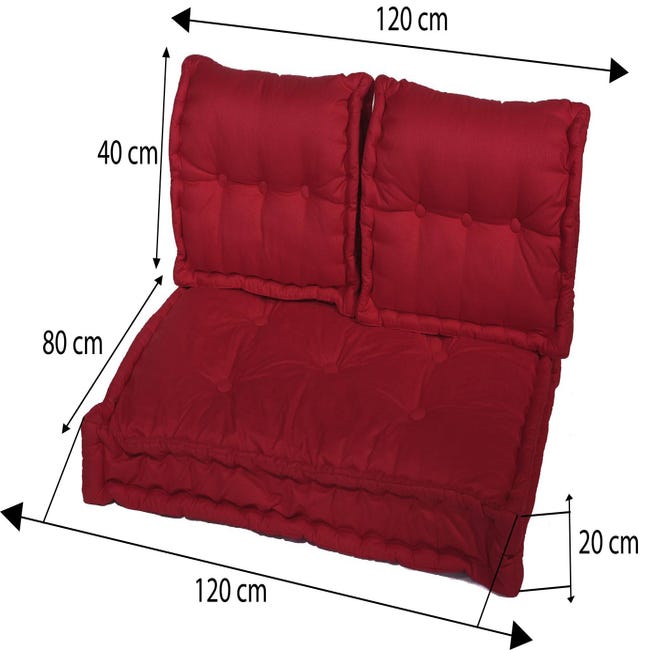 Coussin de palette en coton coloré 120 x 80 cm (rouge)