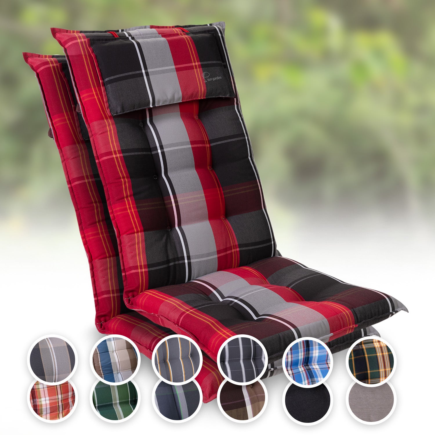 Coussin - Blumfeldt Sylt - Pour chaise de jardin à dossier haut avec  appuie-tête - 50x120x9cm - Lot de 4 - Rouge/Noir