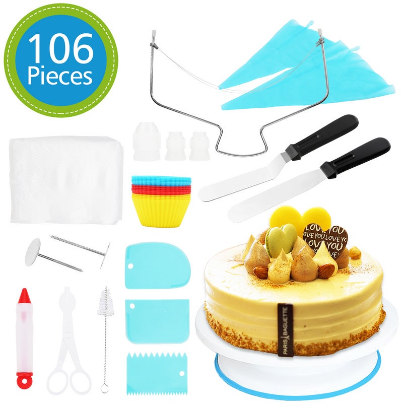 Kit de décoration de gâteaux,106 pièces Kit de décoration de gâteaux,Support  Rotatif antidérapant,Outil de pâtisserie pour Fondant,coupleur,Fleurs  Outils de pâtisserie réutilisables : : Cuisine et Maison