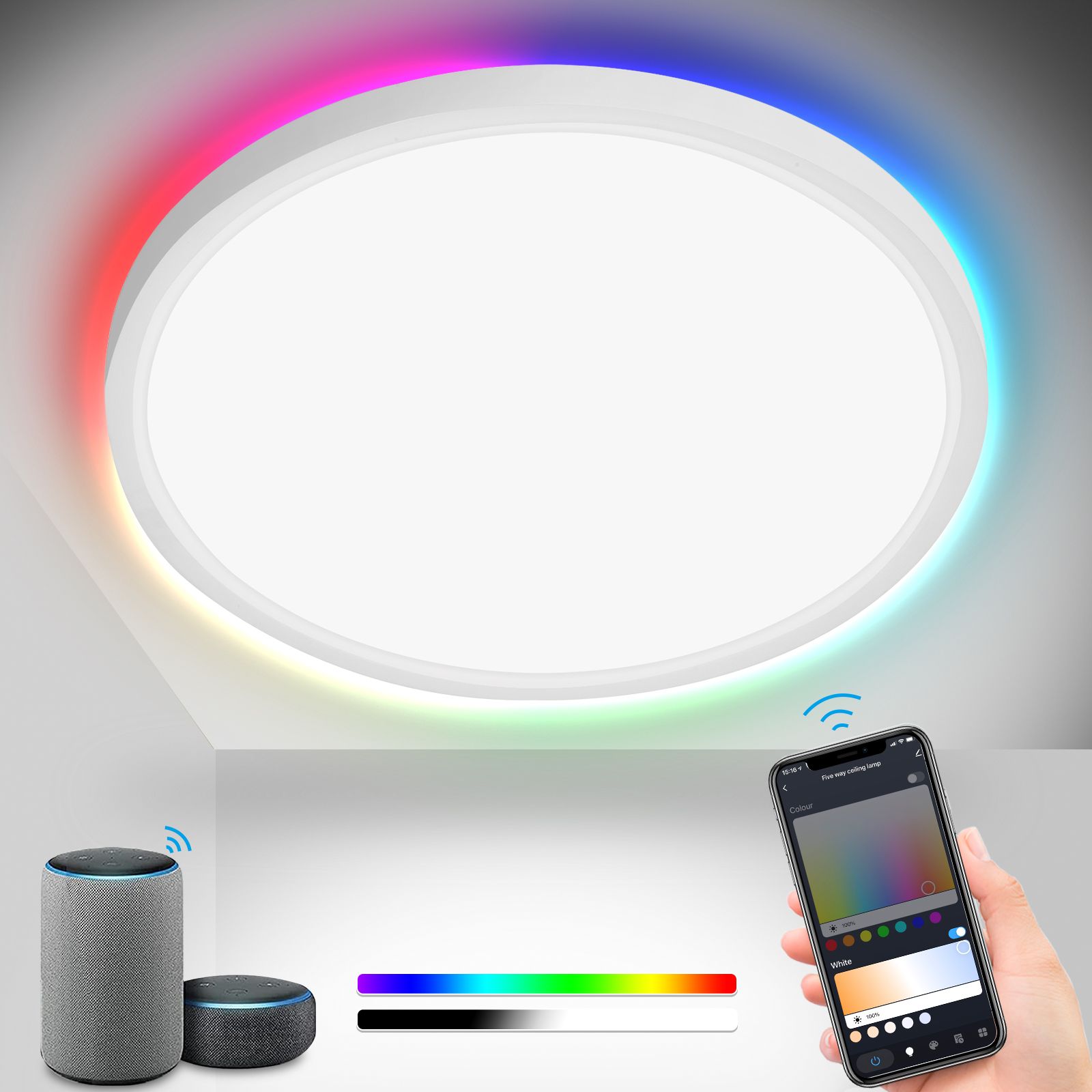 Wiby Plafoniera Led Soffitto Intelligente Dimmerabile, 36WLampadario Alexa LED Soffitto RGB Con APP, Compatibile Con Alexa E App,per Camera Da Letto, Bagno, Cucina