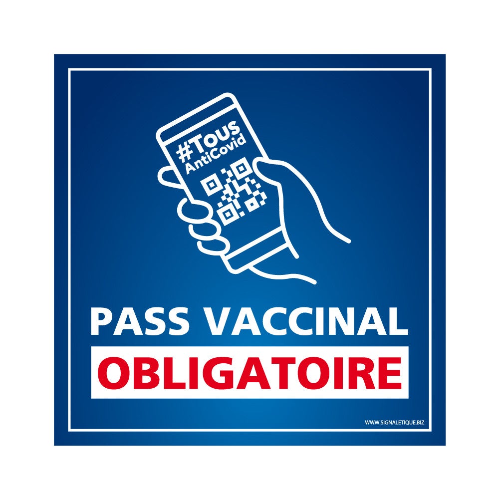 Panneau Pass Vaccinal Obligatoire Rectangulaire Bleu Avec Pictogramme