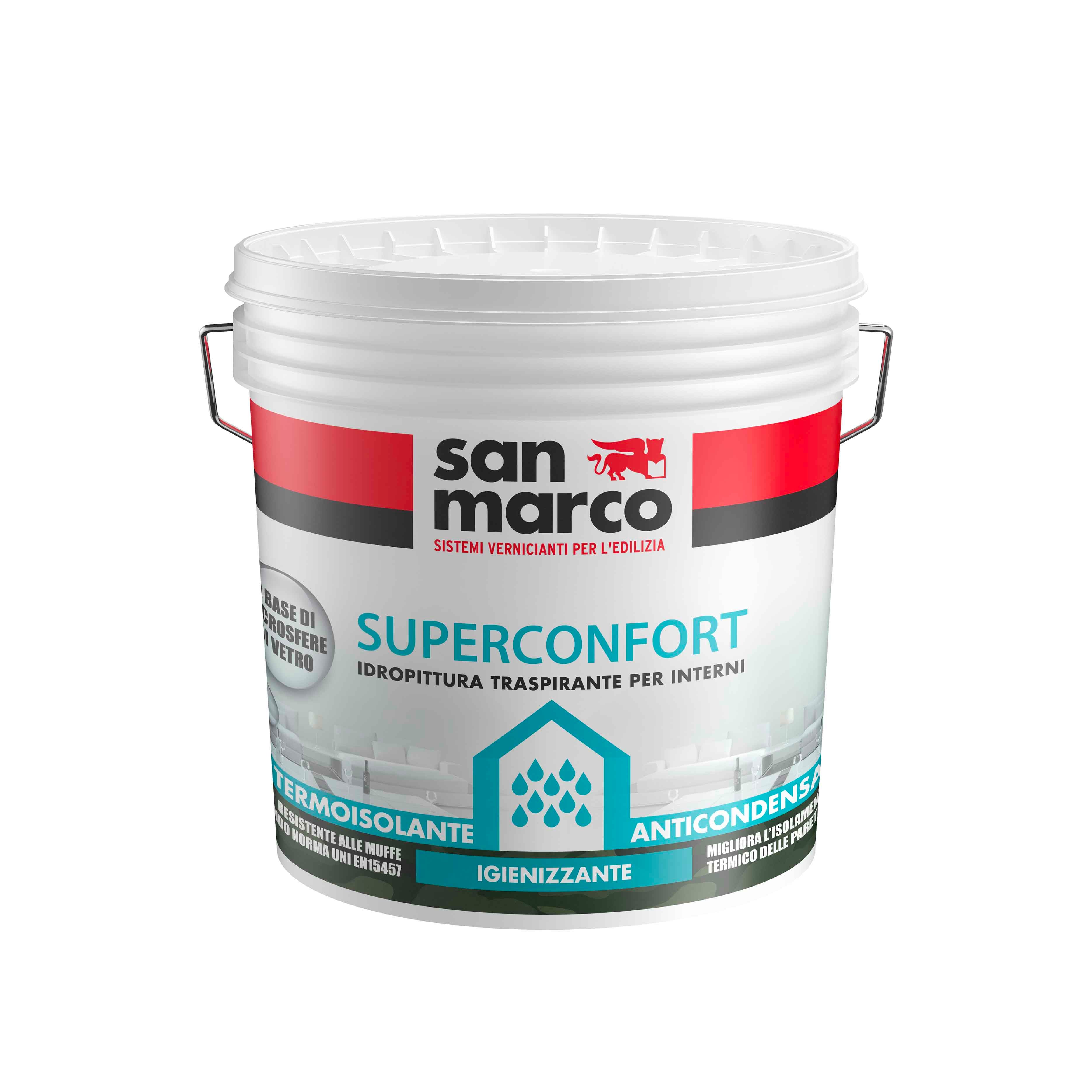 San Marco SUPERCONFORT Peinture intérieure ISOLATION THERMIQUE  ANTI-CONDENSATION Respirant ANTI-MOISISSURE couleur : blanc contenance : 10  LT.