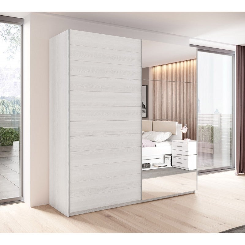 Armoire 2 Portes Coulissantes 220cm Coloris Blanc Avec Miroir ...