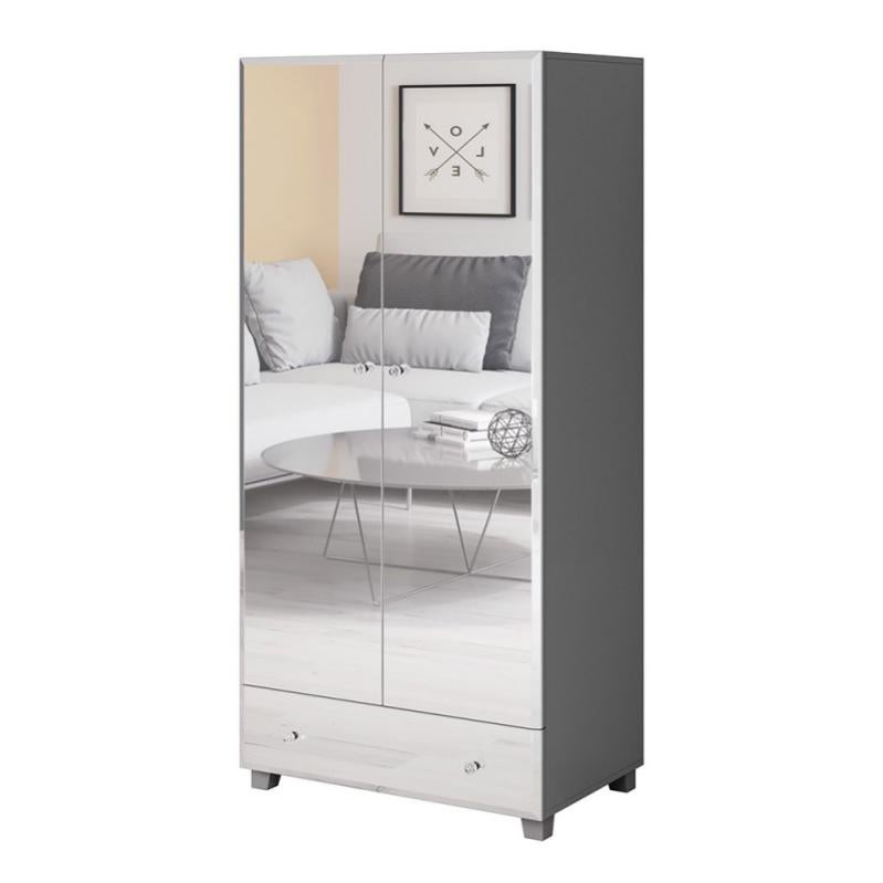 Armoire penderie corps gris et façades recouverte de miroirs collection