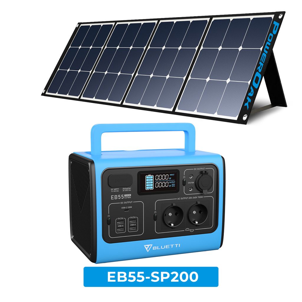 Generatore Solare BLUETTI EB55 blu con Pannello Solare PV200, Batteria  537Wh LiFePO4, Centrale Elettrica per Esterno, Camper, Domestico, Balcone