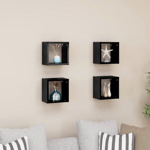 Mensole a cubo da parete 4 pezzi grigio lucido 60x15x23 cm truciolare,  decorazione soggiorno, mensole, decorazione