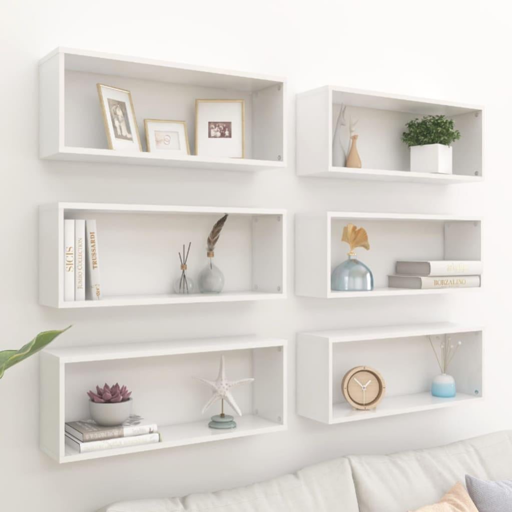 VidaXL Mensole A Cubo Per Parete, Set Da 2, Bianco Lucido 100x15x30 Cm – Multistrato Resistente, Ideali Per Libri E CD