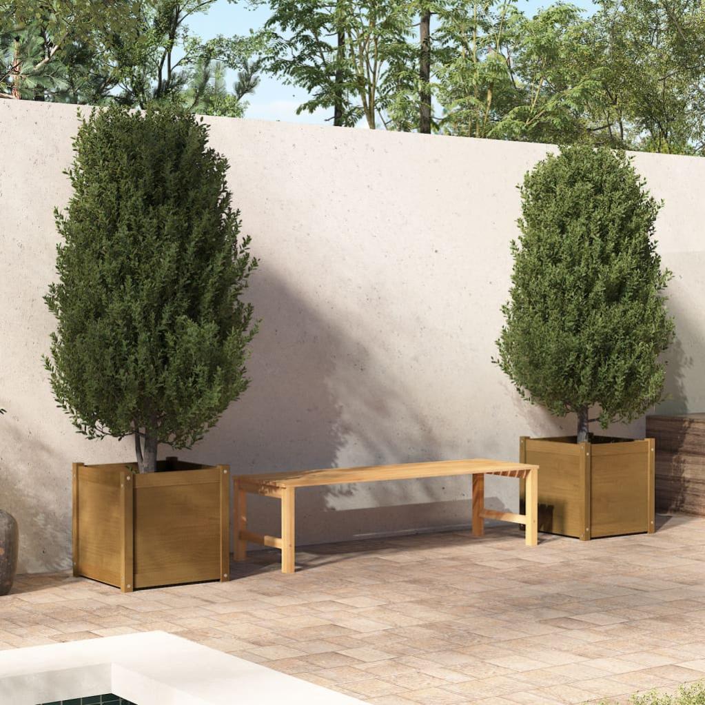 VidaXL Fioriere Da Giardino In Legno Di Pino Massello – 2 Pezzi, Colore Marrone Cera, 90x50x50 Cm