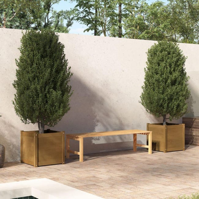 VidaXL Fioriere Da Giardino In Legno Di Pino Massello – 2 Pezzi, Colore Marrone Cera, 90x50x50 Cm