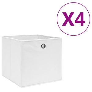 4x Boîtes de rangement, carrées en tissu, Cubique, 30x30x30 cm, blanc