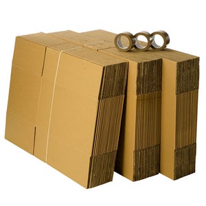 Kit déménagement - 2 rouleaux films à bulles - 8 grands cartons 54L - 5  cartons 36L - 1 grand rouleau de scotch - 1 marqueur permanent - 1 cutter