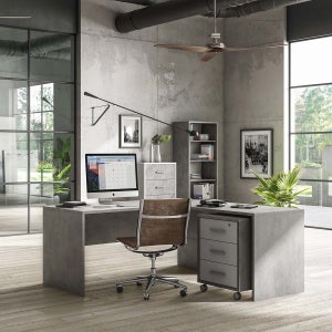 Scrivania angolare 170x170 cm top grigio cemento da 30 mm e gambe in  metallo - Homely office