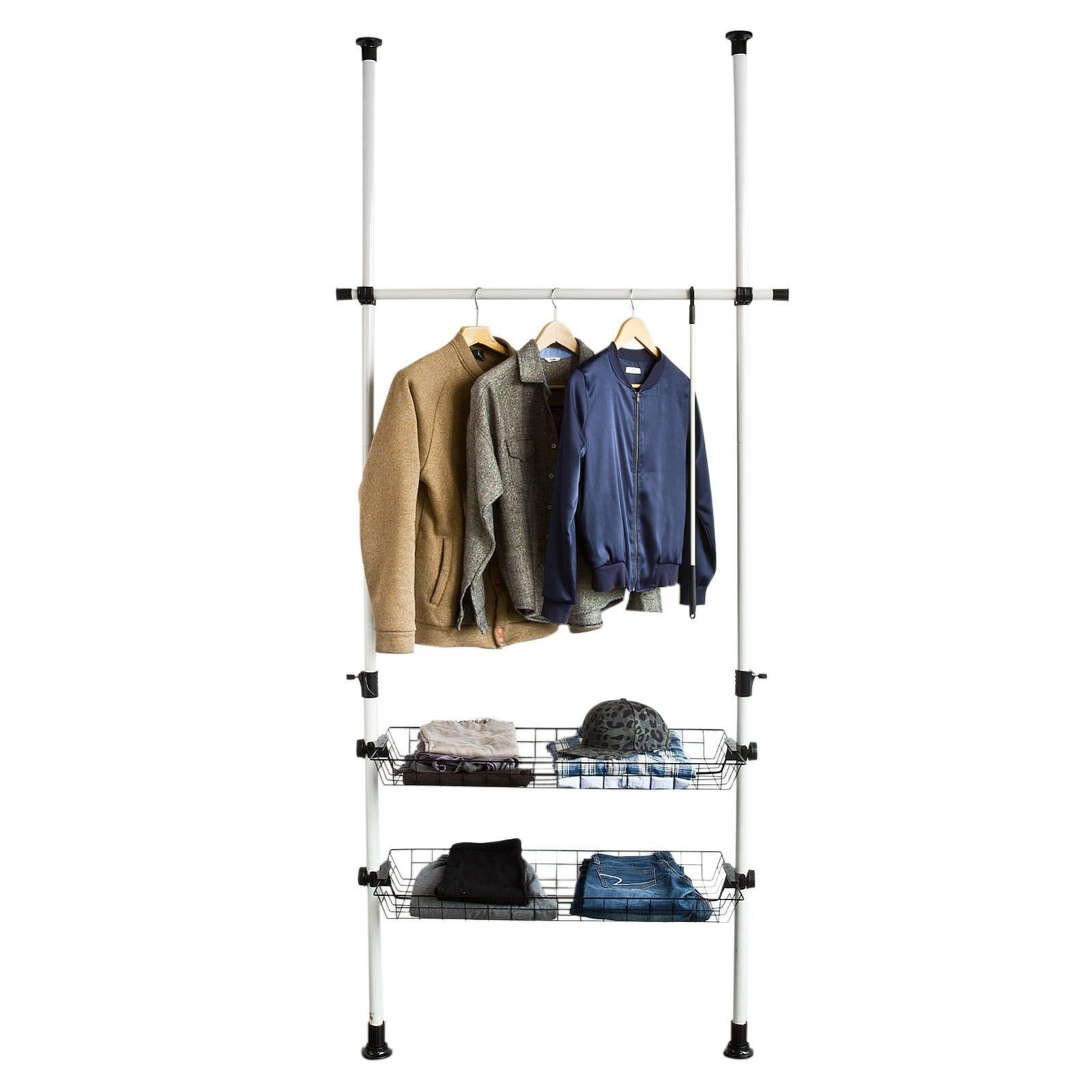 Ejoyous Stendino Telescopico 2 Barre: Armadio Dal Pavimento Al Soffitto Regolabile, Porta Abiti 60kg, Senza Viti