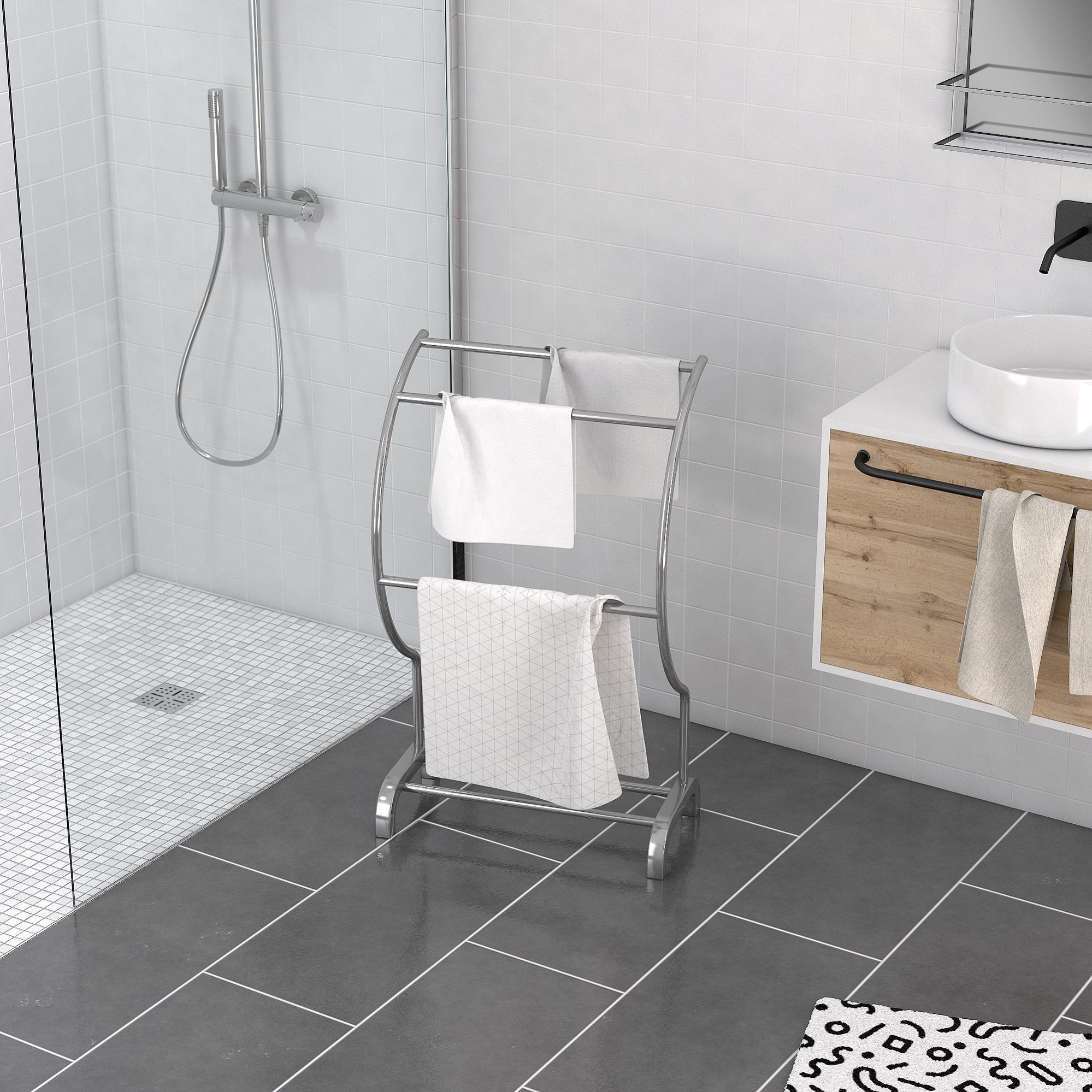 Porte-serviettes Sur Pied Avec étagère, 81,5 X 42 X 24 Cm, Aspect Bois 2 Barres Naturel Noir Relaxdays 99079852