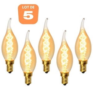 Lot de 5 lampes à bougie à filament LED dimmable E14 F35 mat 3W