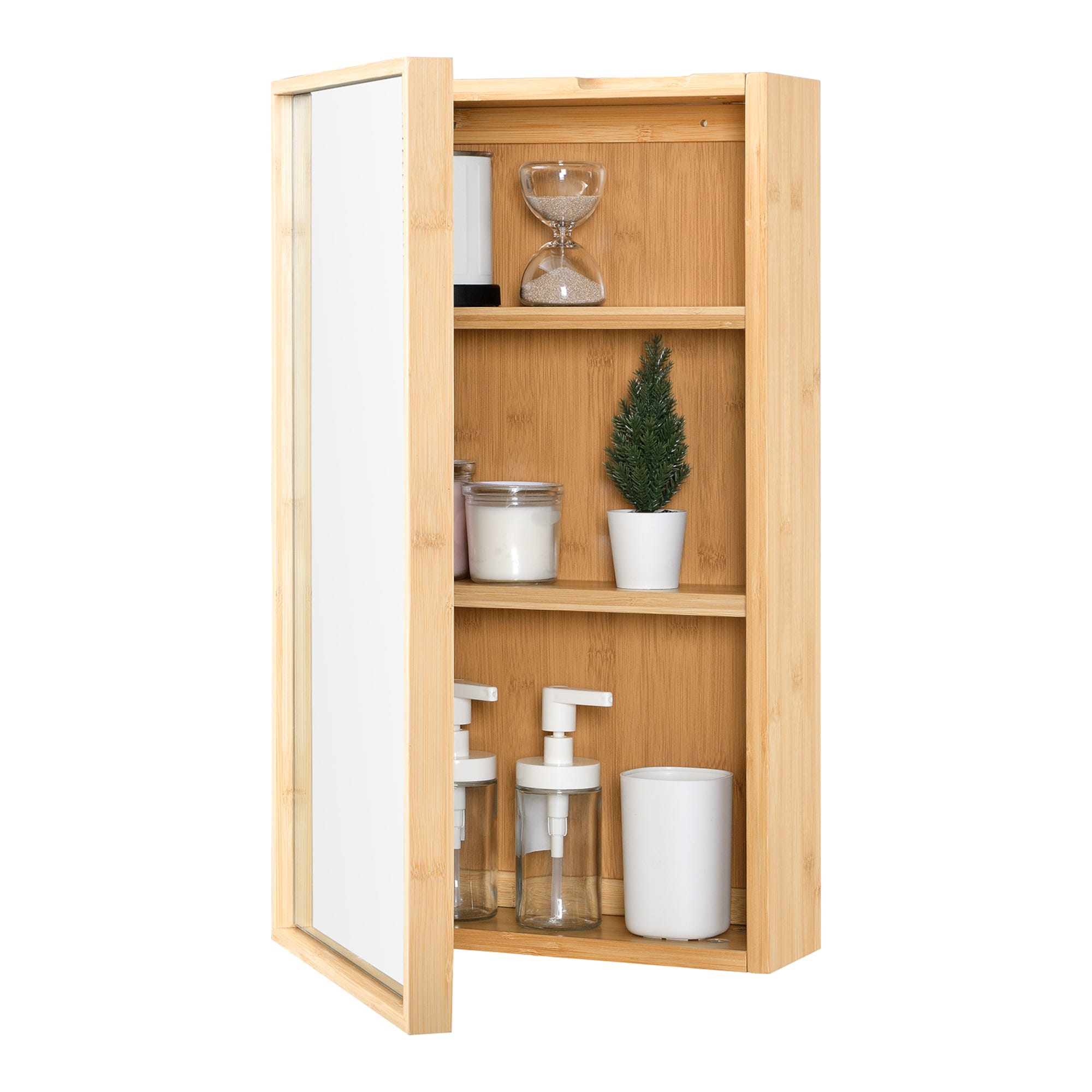 Mueble de pared para baño con espejo Ikorfat estantes ajustables bambú 61 x  35 x 14 cm - color natural [en.casa]