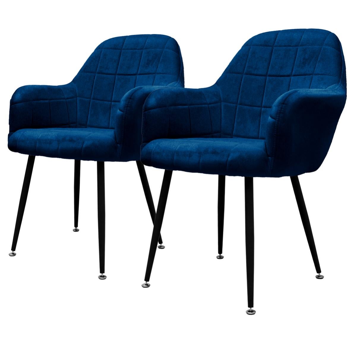 Lot De 2 Chaises De Salle à Manger Velours Bleu Foncé - Style Rétro, Entièrement Assemblées, Pieds Acier Noir